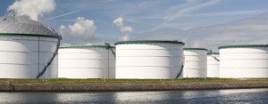 steel fuel storage tanks at an oil refinery